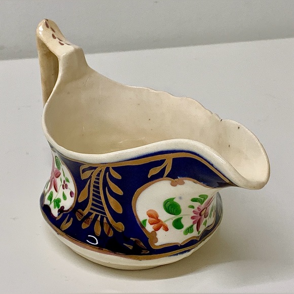 19th Century Gaudy Welsh Columbine Pattern Hand Painted Gravy Boat Creamer Jug - Picture 5 of 16